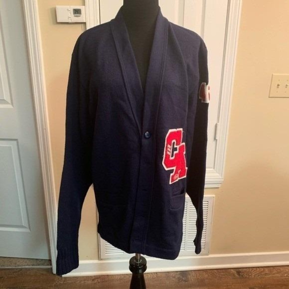 AMF Varsity Cardigan Mens‎ Large Navy Blue Acrylic Chenille Patch Good - Picture 9 of 12